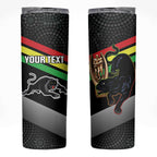 Personalised Panthers Rugby 2024 Skinny Tumbler Mascot With Trophy Go Champions Aboriginal Art