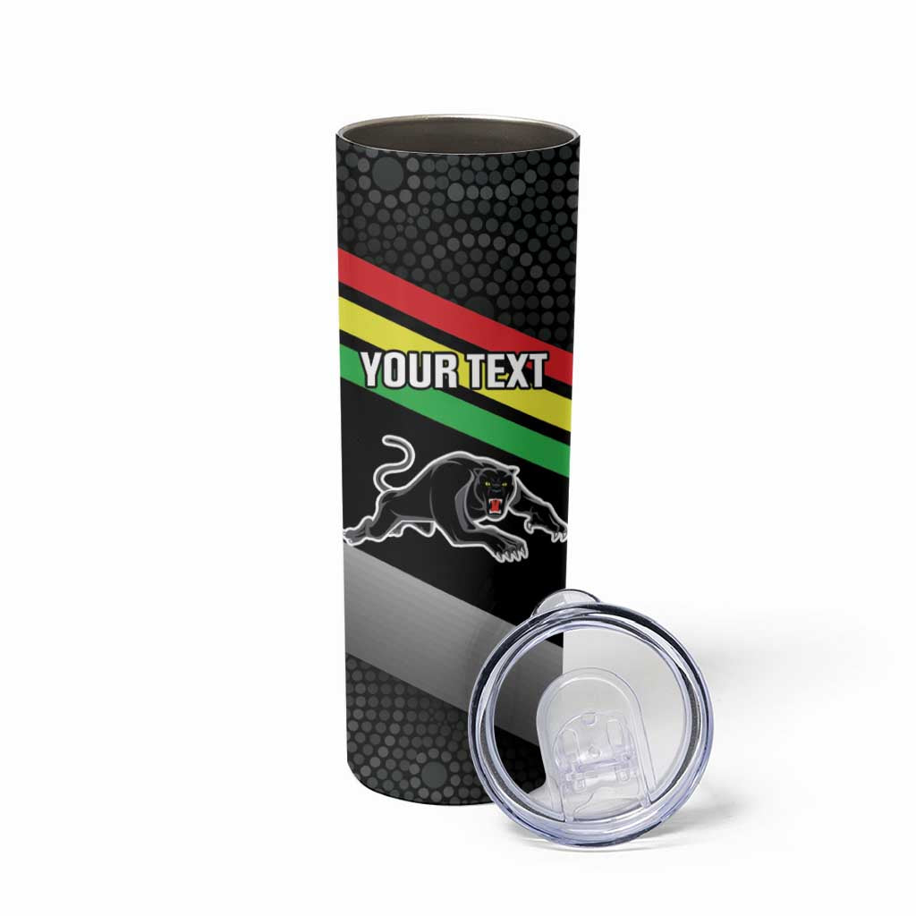 Personalised Panthers Rugby 2024 Skinny Tumbler Mascot With Trophy Go Champions Aboriginal Art