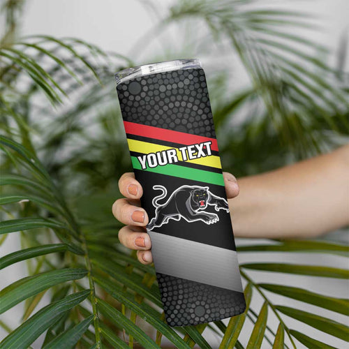 Personalised Panthers Rugby 2024 Skinny Tumbler Mascot With Trophy Go Champions Aboriginal Art