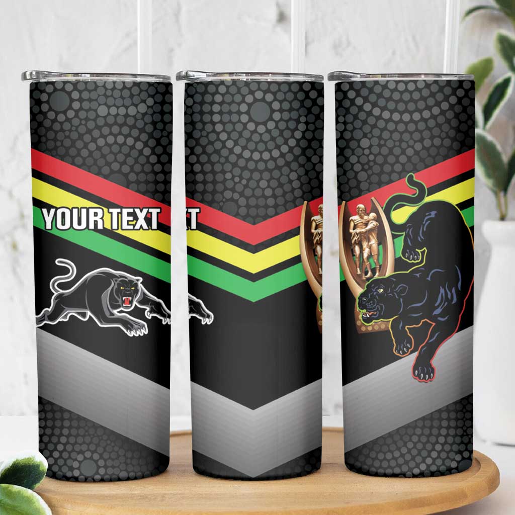 Personalised Panthers Rugby 2024 Skinny Tumbler Mascot With Trophy Go Champions Aboriginal Art