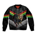 Personalised Panthers Rugby 2024 Sleeve Zip Bomber Jacket Mascot With Trophy Go Champions Aboriginal Art