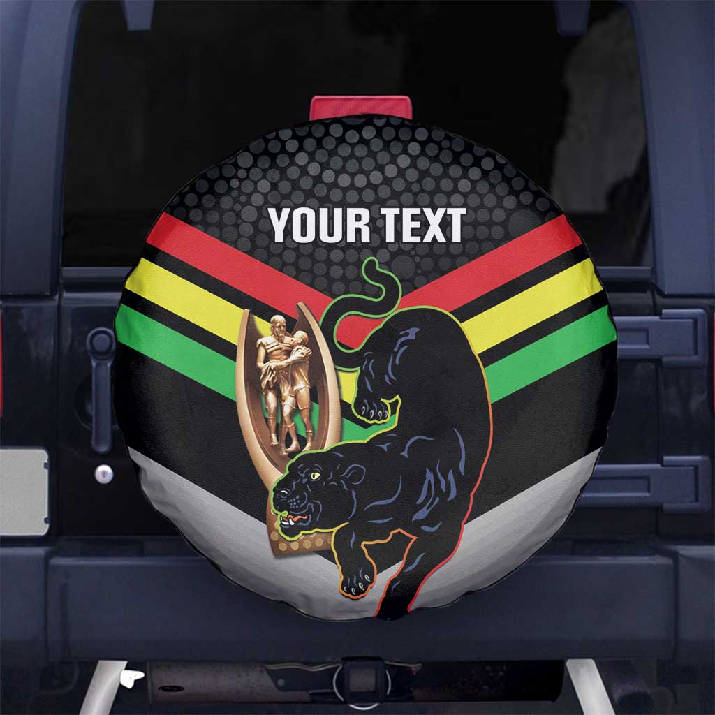 Personalised Panthers Rugby 2024 Spare Tire Cover Mascot With Trophy Go Champions Aboriginal Art