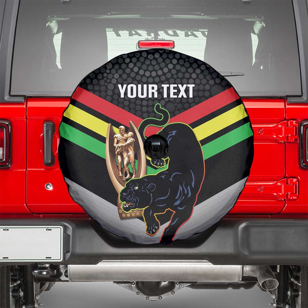 Personalised Panthers Rugby 2024 Spare Tire Cover Mascot With Trophy Go Champions Aboriginal Art