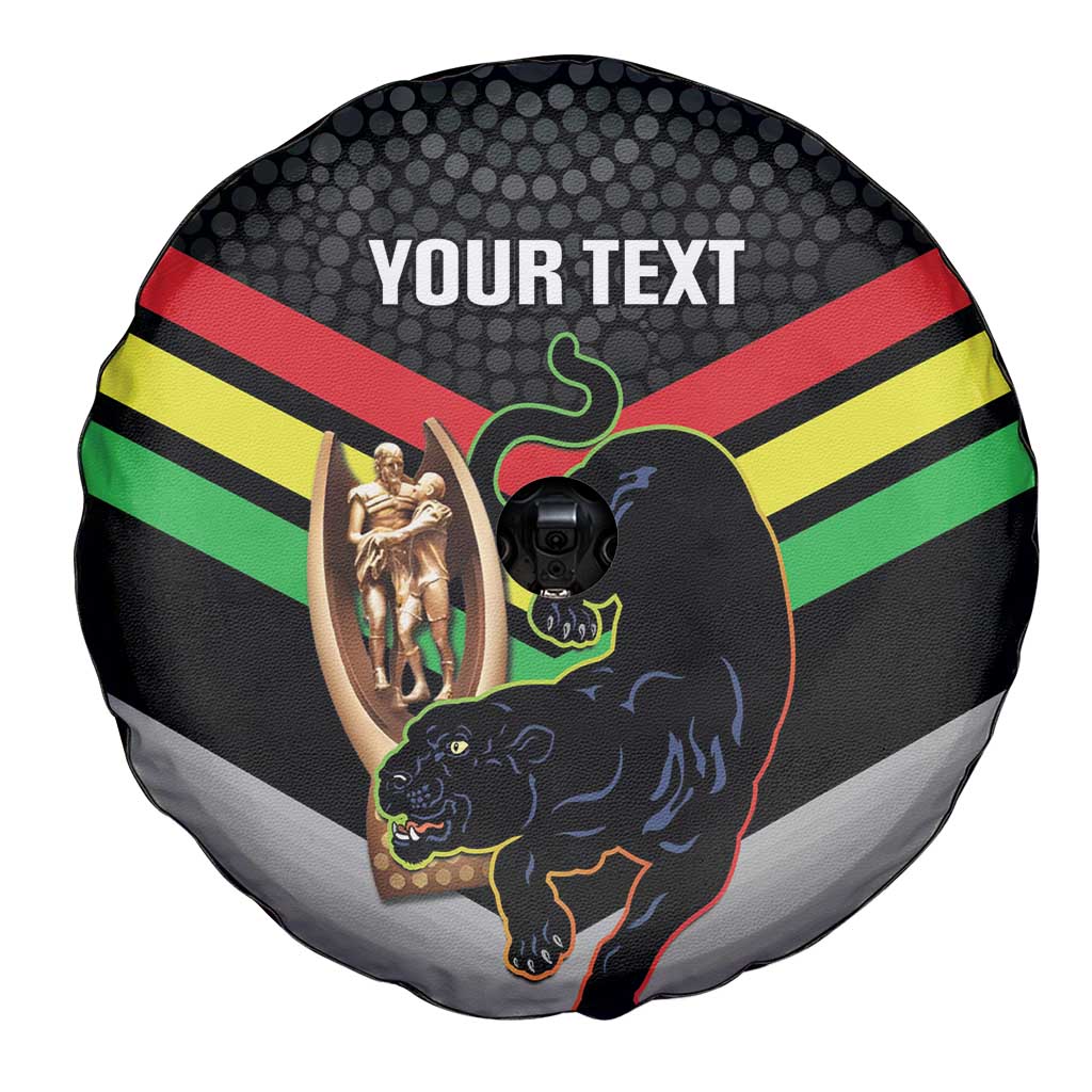Personalised Panthers Rugby 2024 Spare Tire Cover Mascot With Trophy Go Champions Aboriginal Art
