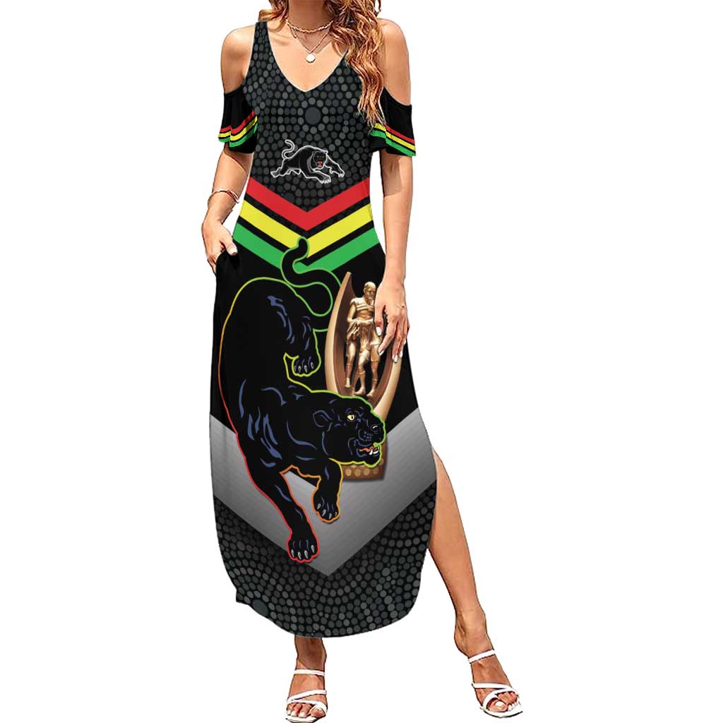 Personalised Panthers Rugby 2024 Summer Maxi Dress Mascot With Trophy Go Champions Aboriginal Art