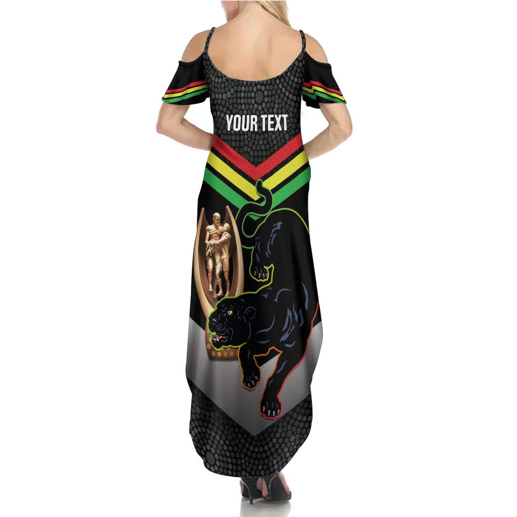 Personalised Panthers Rugby 2024 Summer Maxi Dress Mascot With Trophy Go Champions Aboriginal Art