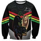 Personalised Panthers Rugby 2024 Sweatshirt Mascot With Trophy Go Champions Aboriginal Art