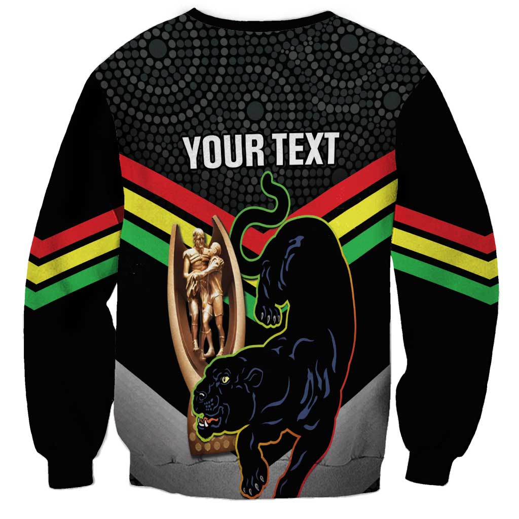 Personalised Panthers Rugby 2024 Sweatshirt Mascot With Trophy Go Champions Aboriginal Art