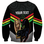 Personalised Panthers Rugby 2024 Sweatshirt Mascot With Trophy Go Champions Aboriginal Art