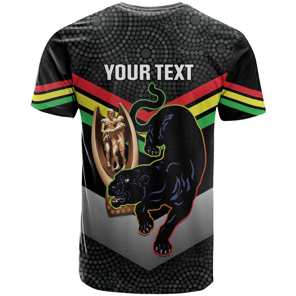 Personalised Panthers Rugby 2024 T Shirt Mascot With Trophy Go Champions Aboriginal Art