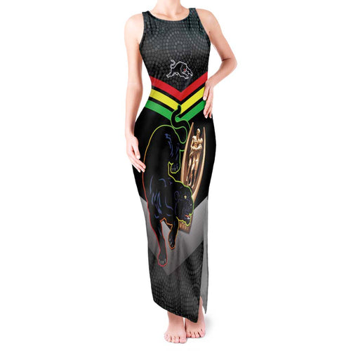 Personalised Panthers Rugby 2024 Tank Maxi Dress Mascot With Trophy Go Champions Aboriginal Art