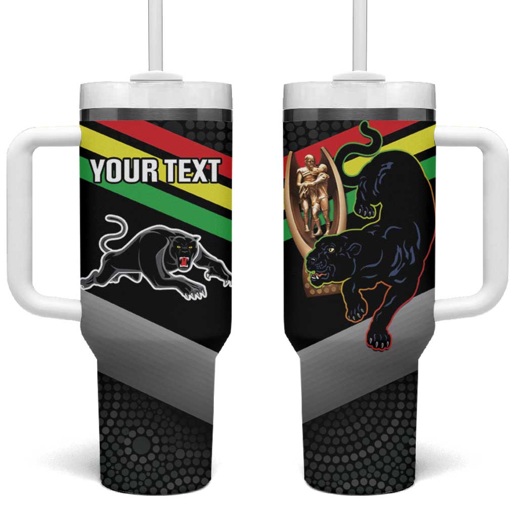 Personalised Panthers Rugby 2024 Tumbler With Handle Mascot With Trophy Go Champions Aboriginal Art