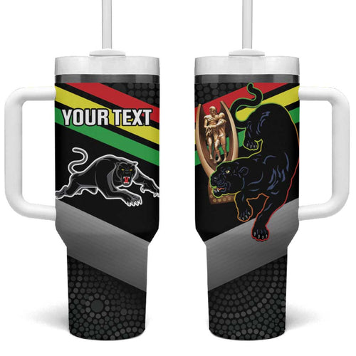 Personalised Panthers Rugby 2024 Tumbler With Handle Mascot With Trophy Go Champions Aboriginal Art