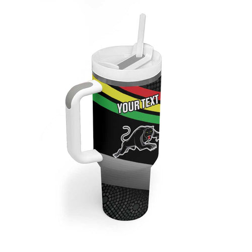 Personalised Panthers Rugby 2024 Tumbler With Handle Mascot With Trophy Go Champions Aboriginal Art
