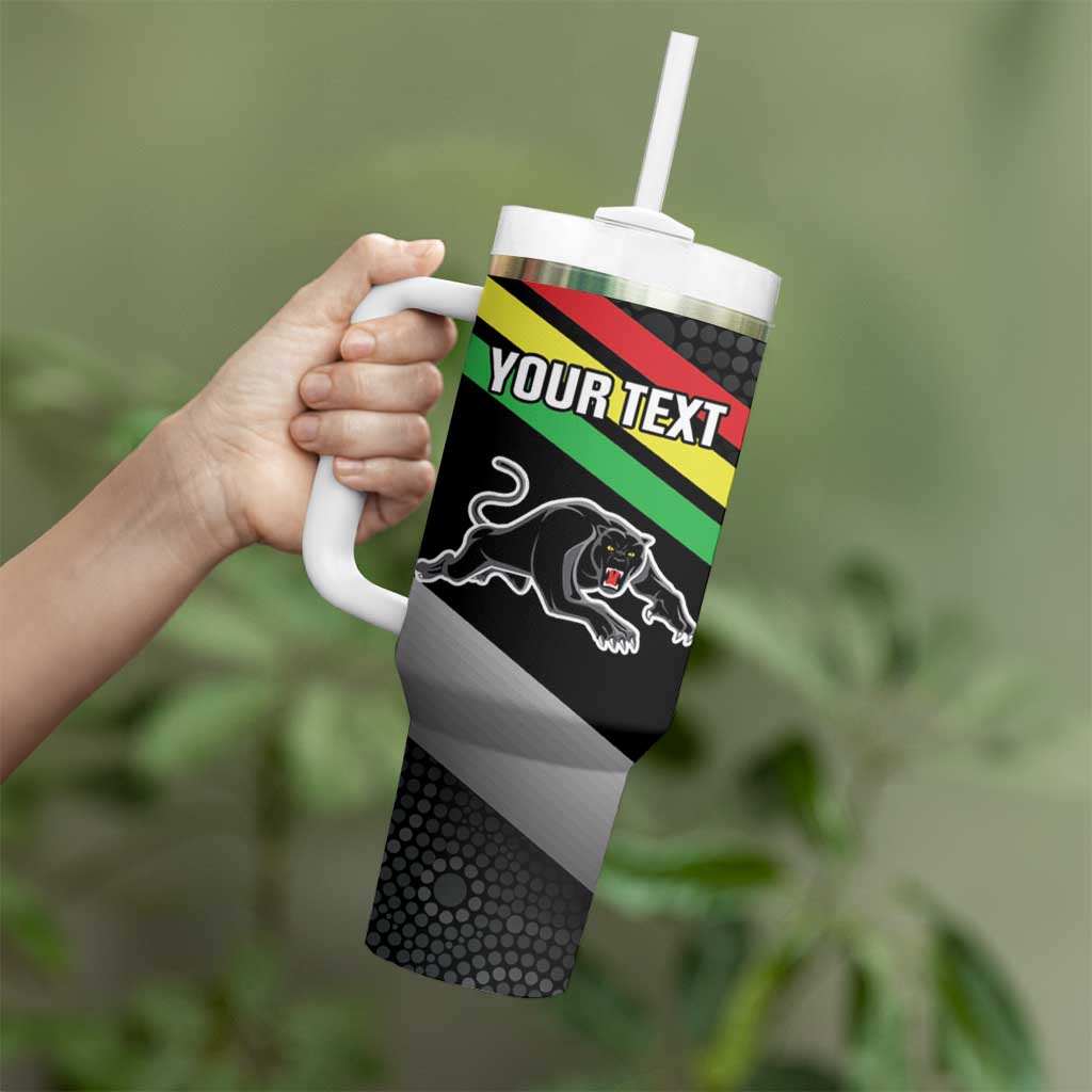 Personalised Panthers Rugby 2024 Tumbler With Handle Mascot With Trophy Go Champions Aboriginal Art