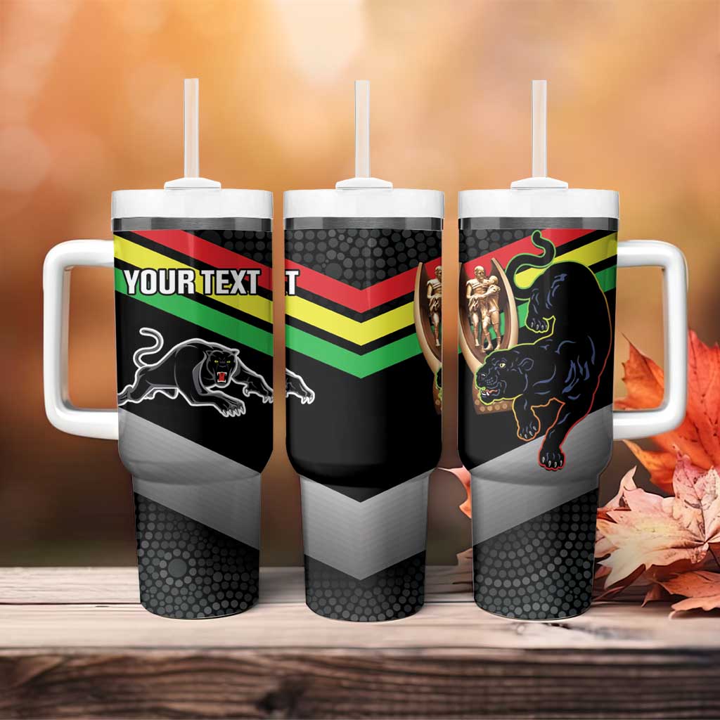 Personalised Panthers Rugby 2024 Tumbler With Handle Mascot With Trophy Go Champions Aboriginal Art