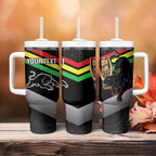 Personalised Panthers Rugby 2024 Tumbler With Handle Mascot With Trophy Go Champions Aboriginal Art
