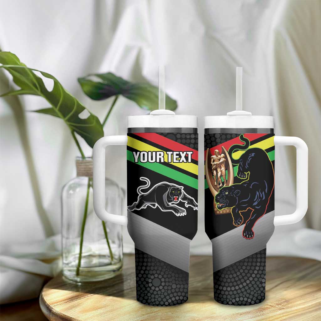 Personalised Panthers Rugby 2024 Tumbler With Handle Mascot With Trophy Go Champions Aboriginal Art