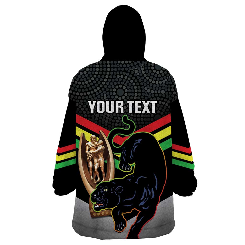 Personalised Panthers Rugby 2024 Wearable Blanket Hoodie Mascot With Trophy Go Champions Aboriginal Art