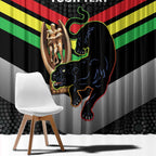 Personalised Panthers Rugby 2024 Window Curtain Mascot With Trophy Go Champions Aboriginal Art