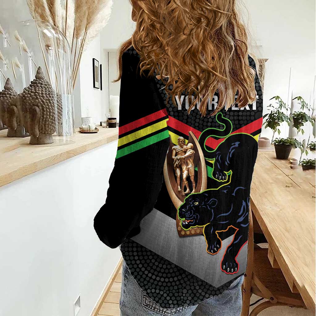 Personalised Panthers Rugby 2024 Women Casual Shirt Mascot With Trophy Go Champions Aboriginal Art