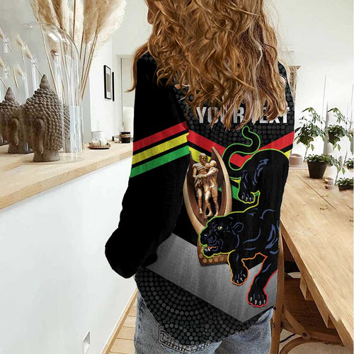 Personalised Panthers Rugby 2024 Women Casual Shirt Mascot With Trophy Go Champions Aboriginal Art