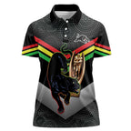 Personalised Panthers Rugby 2024 Women Polo Shirt Mascot With Trophy Go Champions Aboriginal Art