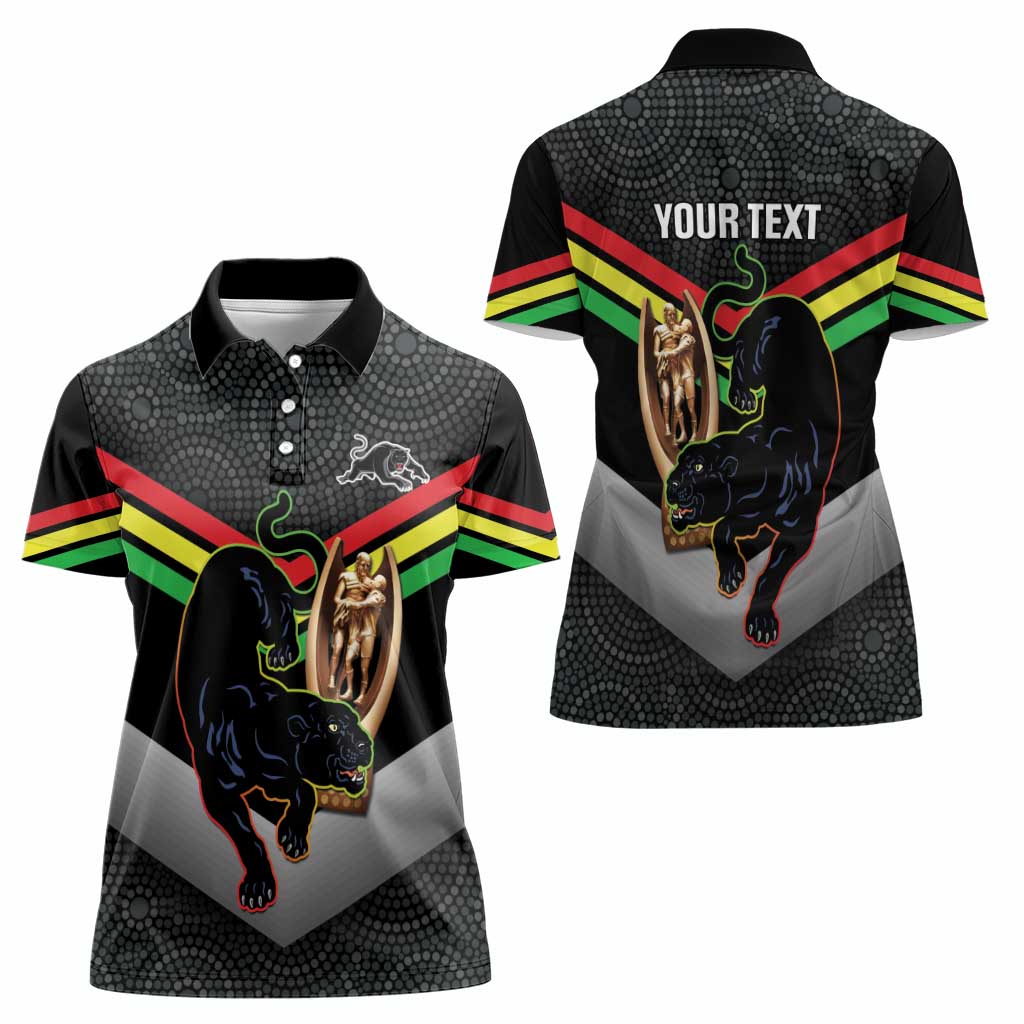 Personalised Panthers Rugby 2024 Women Polo Shirt Mascot With Trophy Go Champions Aboriginal Art