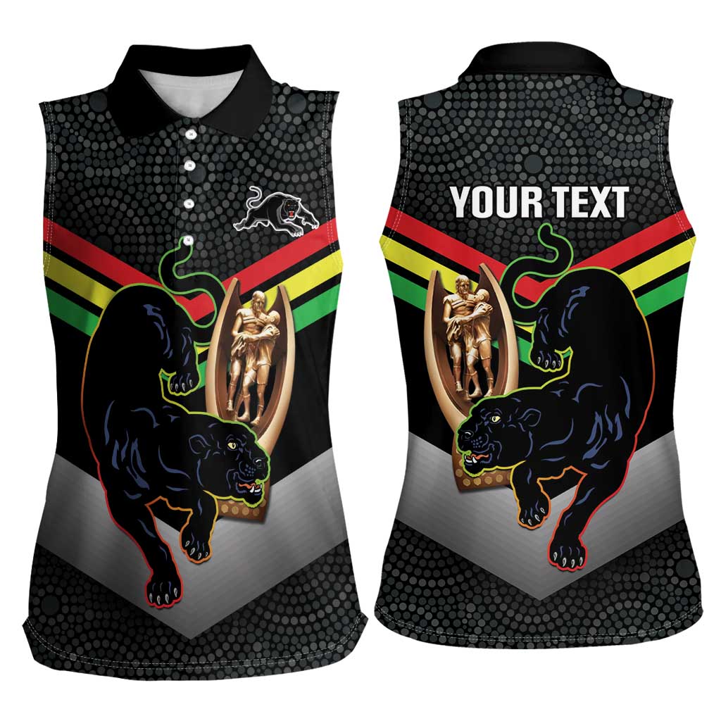 Personalised Panthers Rugby 2024 Women Sleeveless Polo Shirt Mascot With Trophy Go Champions Aboriginal Art