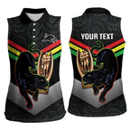 Personalised Panthers Rugby 2024 Women Sleeveless Polo Shirt Mascot With Trophy Go Champions Aboriginal Art
