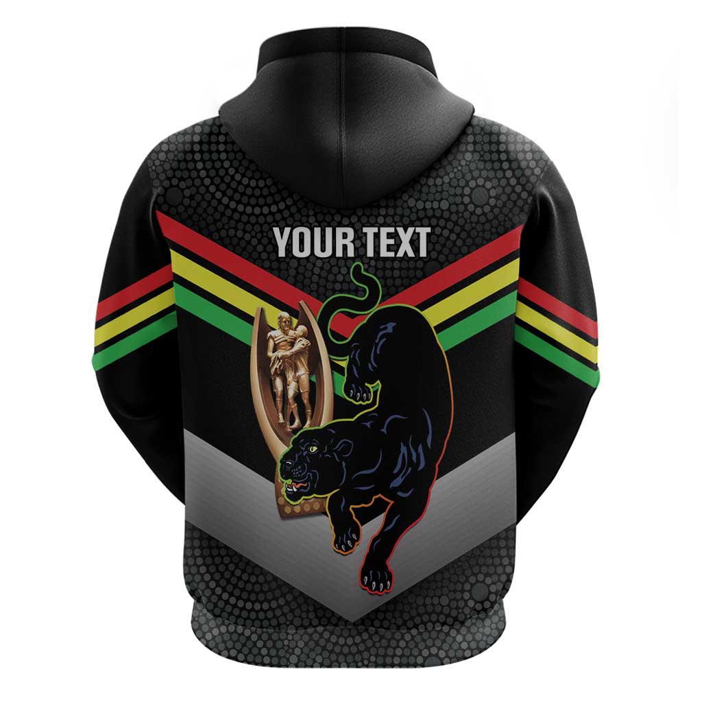 Personalised Panthers Rugby 2024 Zip Hoodie Mascot With Trophy Go Champions Aboriginal Art