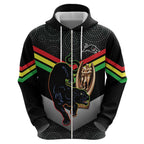 Personalised Panthers Rugby 2024 Zip Hoodie Mascot With Trophy Go Champions Aboriginal Art