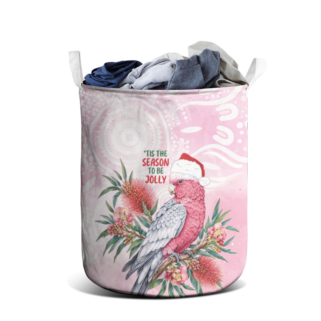 Pink Galah Christmas Australia Laundry Basket Watercolor Painting Aboriginal Art