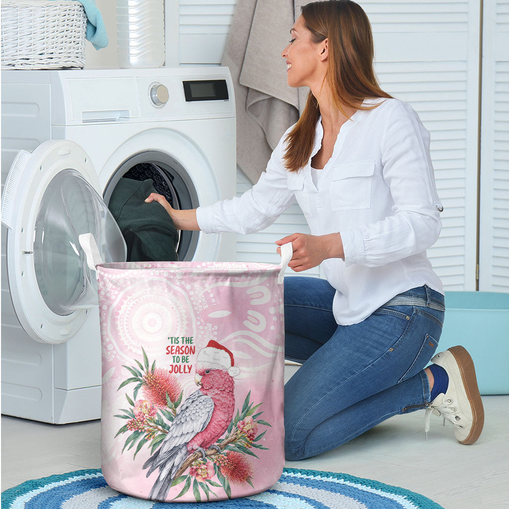 Pink Galah Christmas Australia Laundry Basket Watercolor Painting Aboriginal Art