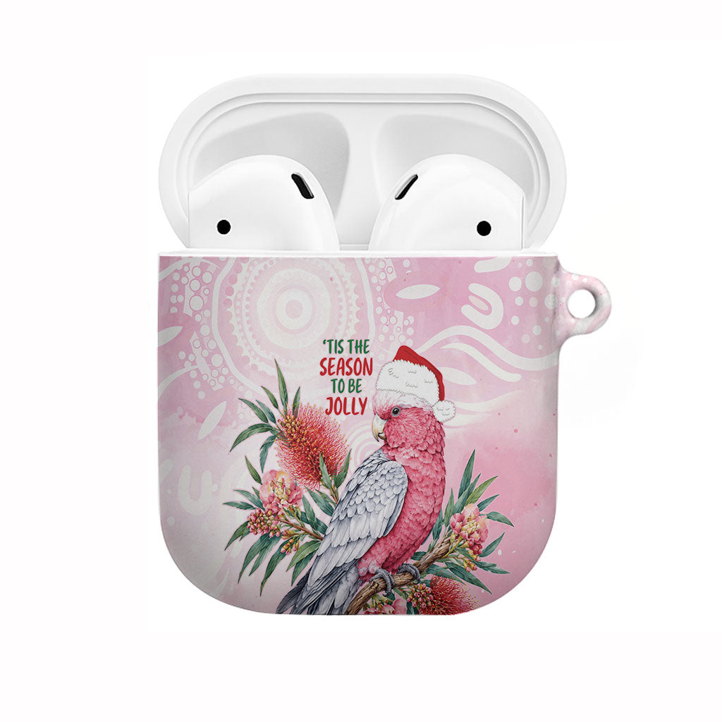 Pink Galah Christmas Australia AirPods Case Watercolor Painting Aboriginal Art