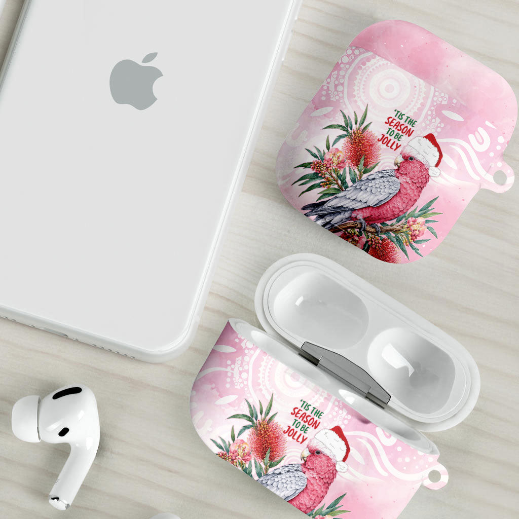 Pink Galah Christmas Australia AirPods Case Watercolor Painting Aboriginal Art