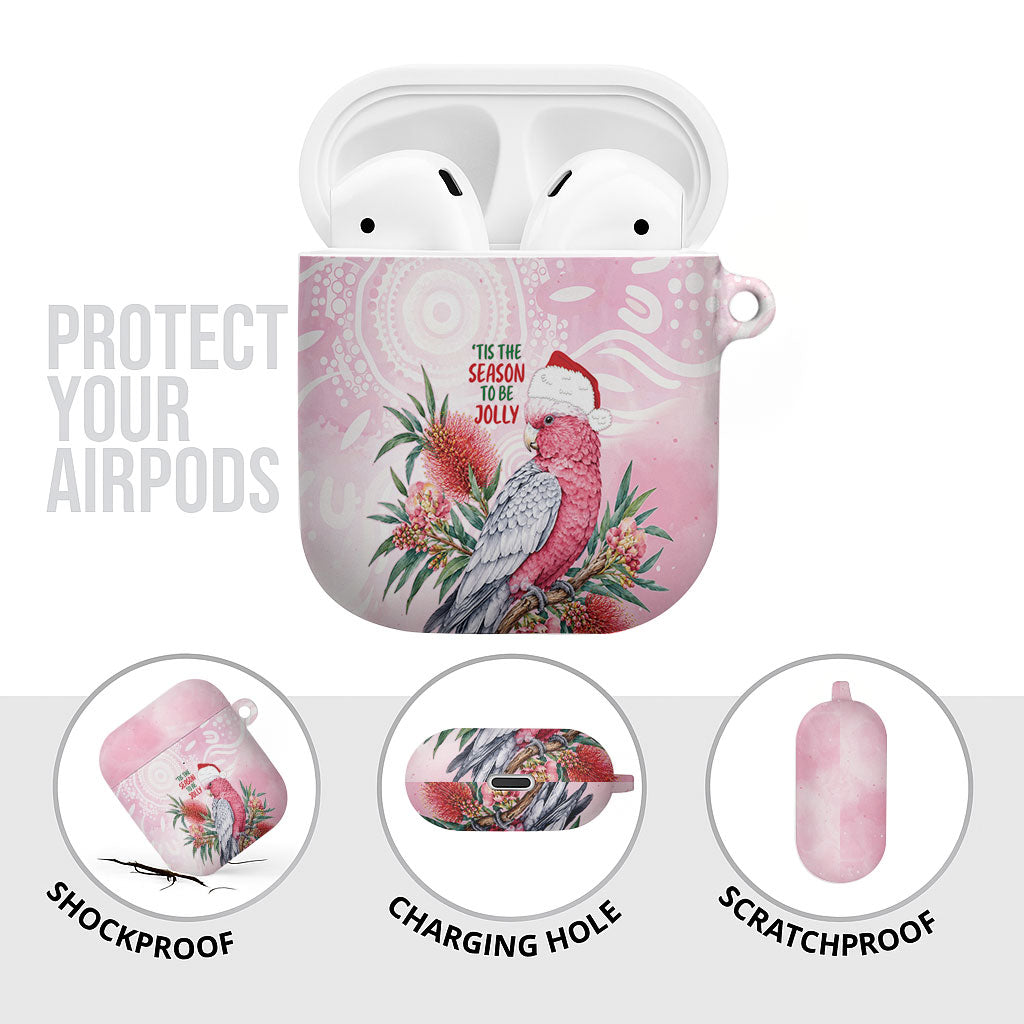 Pink Galah Christmas Australia AirPods Case Watercolor Painting Aboriginal Art