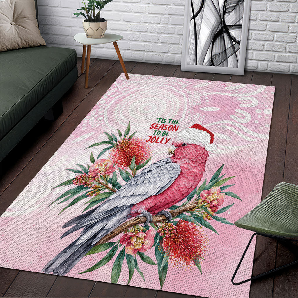 Pink Galah Christmas Australia Area Rug Watercolor Painting Aboriginal Art