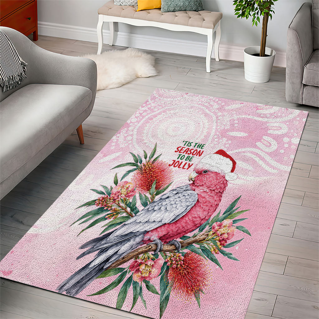 Pink Galah Christmas Australia Area Rug Watercolor Painting Aboriginal Art