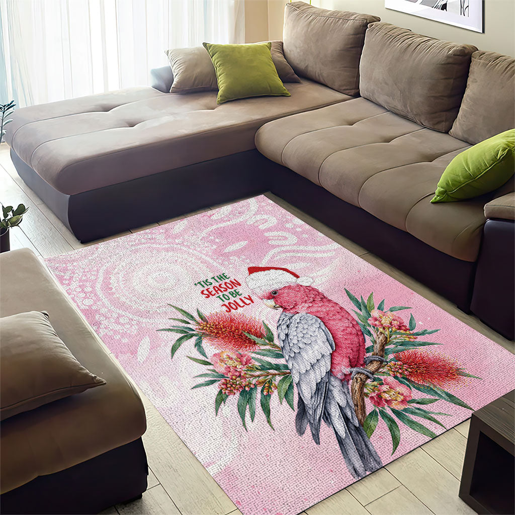 Pink Galah Christmas Australia Area Rug Watercolor Painting Aboriginal Art