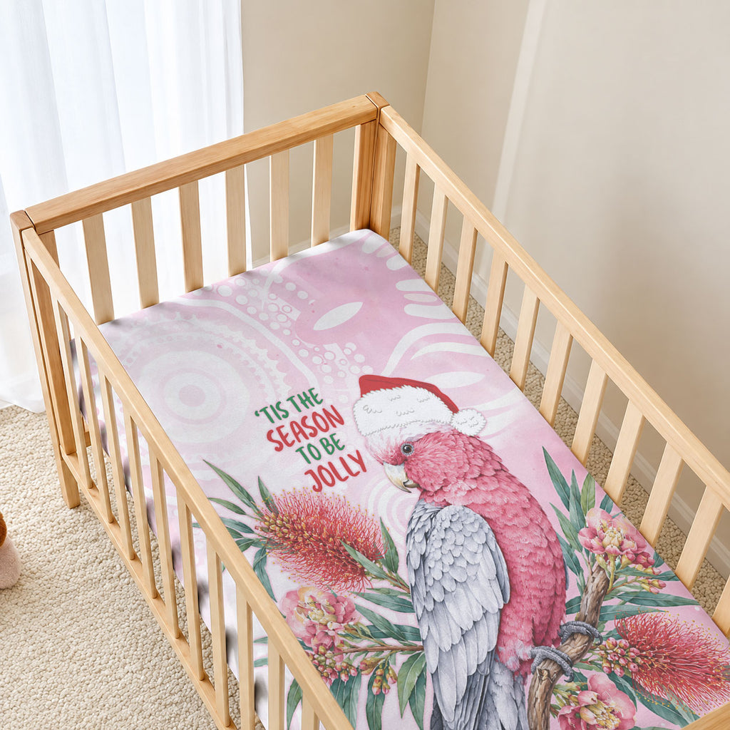 Pink Galah Christmas Australia Baby Bed Cover Watercolor Painting Aboriginal Art
