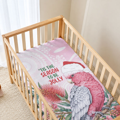 Pink Galah Christmas Australia Baby Bed Cover Watercolor Painting Aboriginal Art