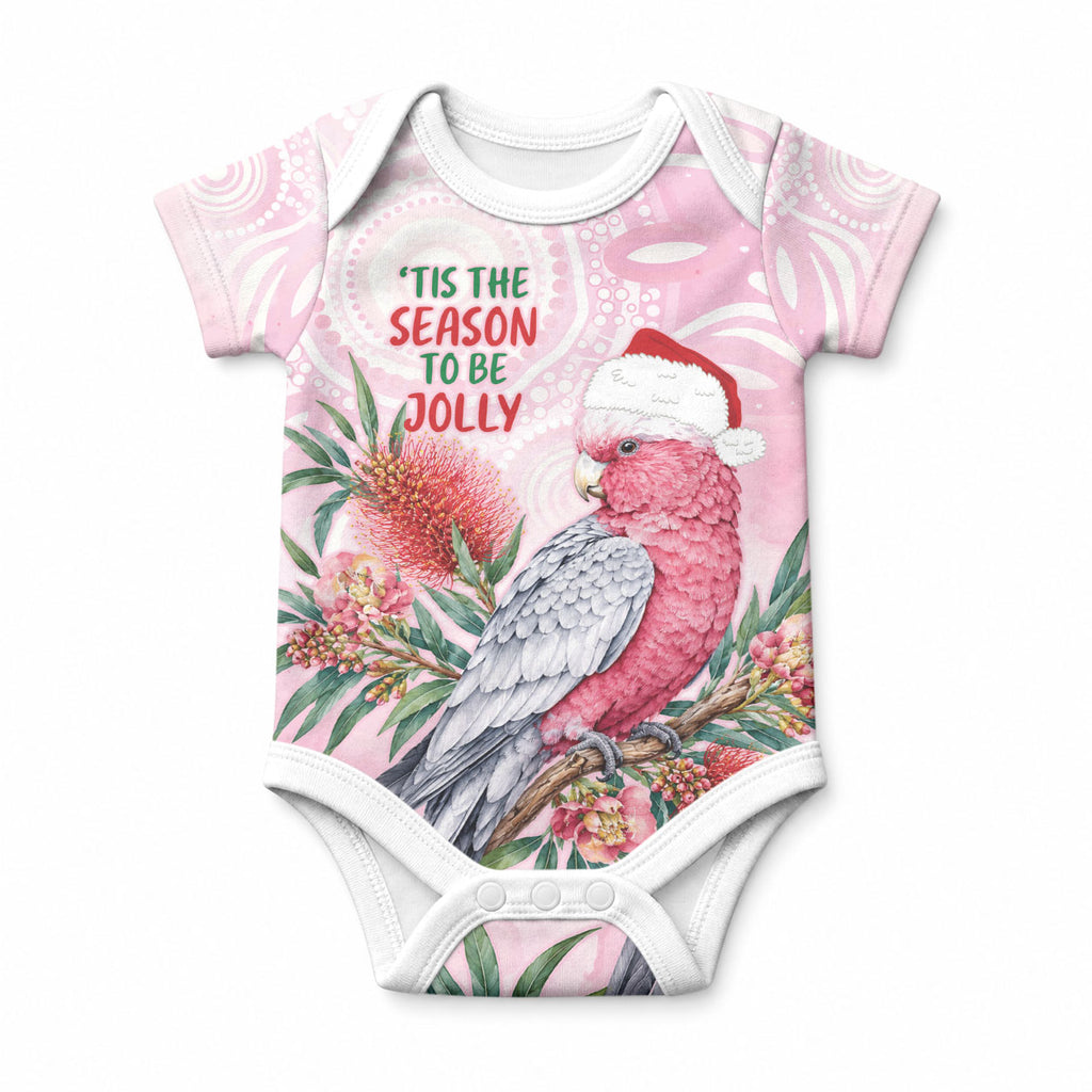 Pink Galah Christmas Australia Baby Onesie Watercolor Painting Aboriginal Art