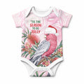 Pink Galah Christmas Australia Baby Onesie Watercolor Painting Aboriginal Art