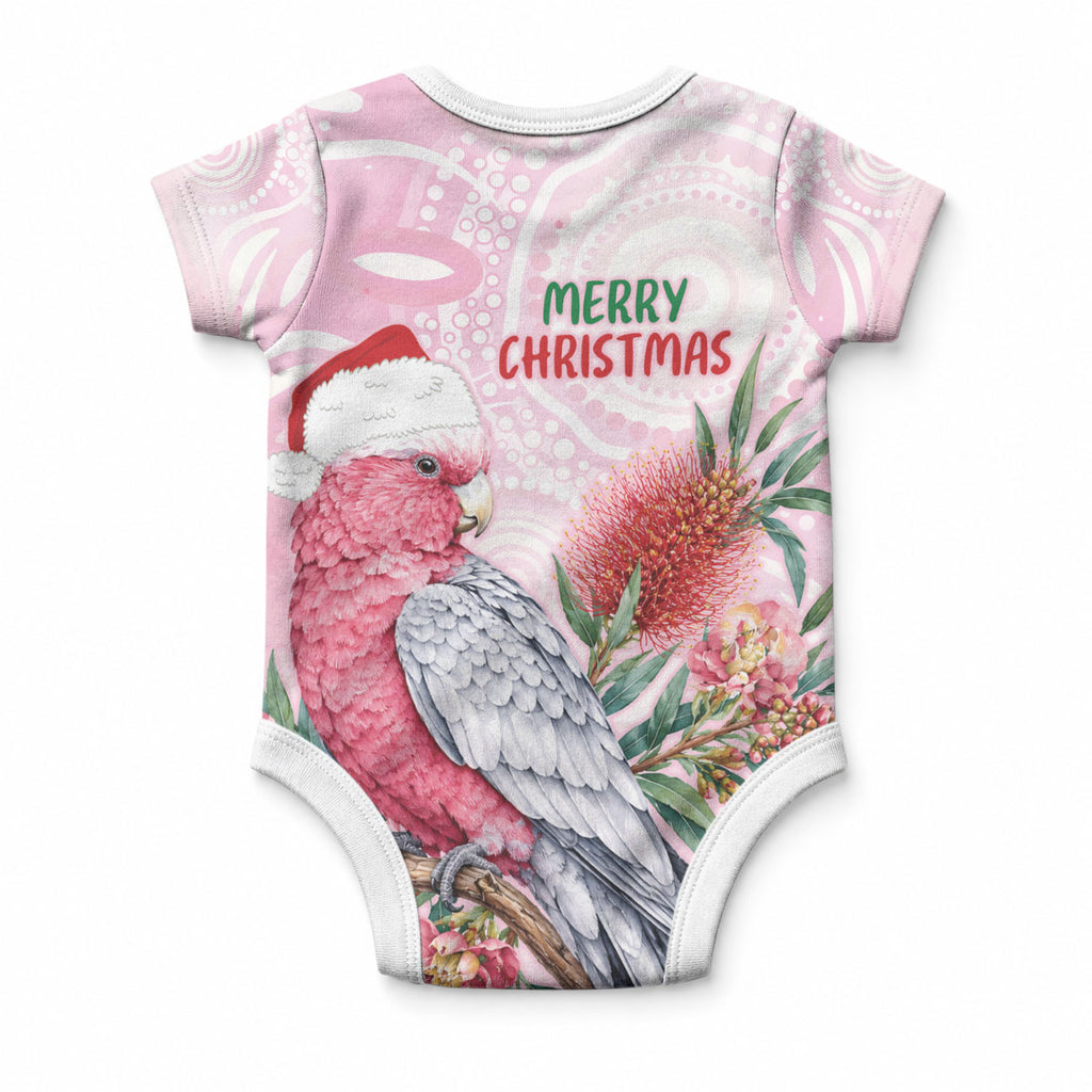 Pink Galah Christmas Australia Baby Onesie Watercolor Painting Aboriginal Art