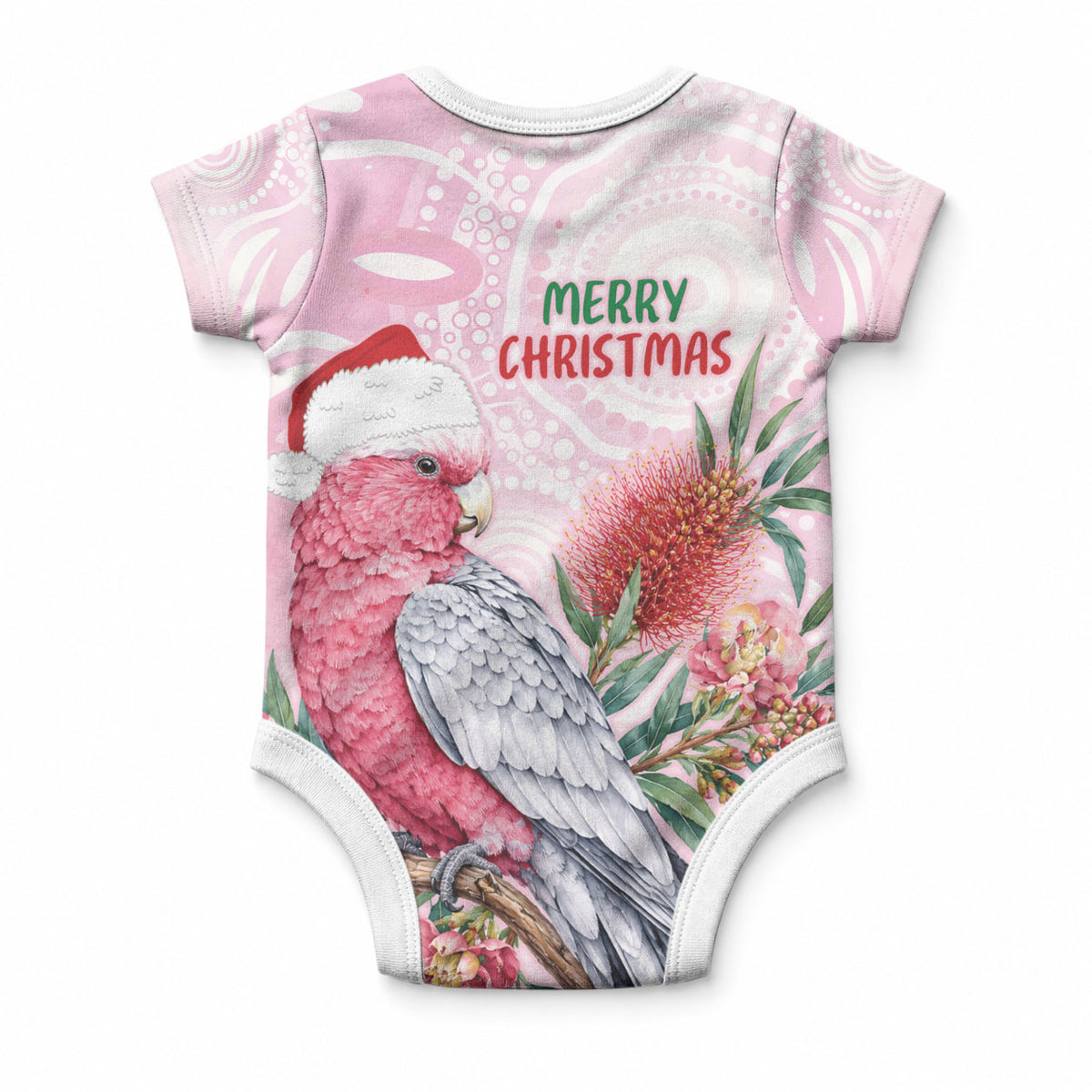 Pink Galah Christmas Australia Baby Onesie Watercolor Painting Aboriginal Art