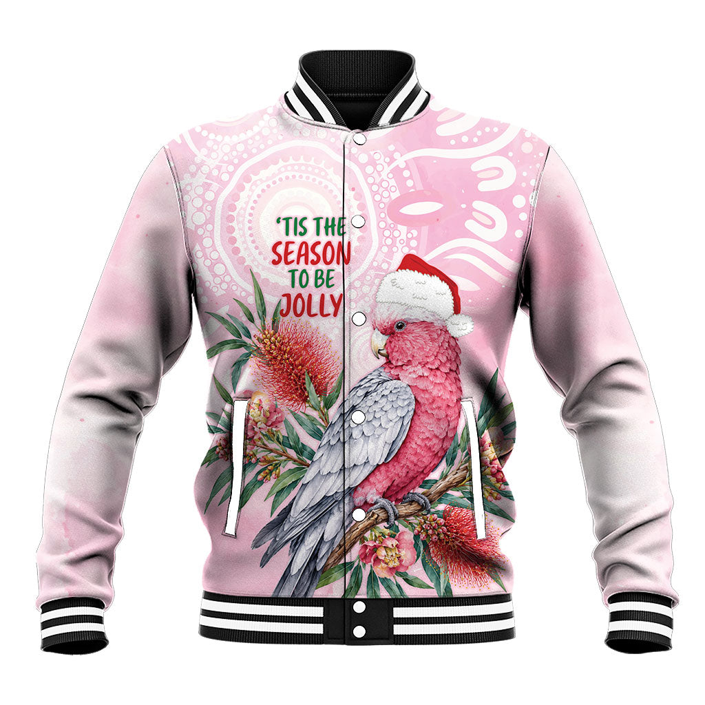 Pink Galah Christmas Australia Baseball Jacket Watercolor Painting Aboriginal Art