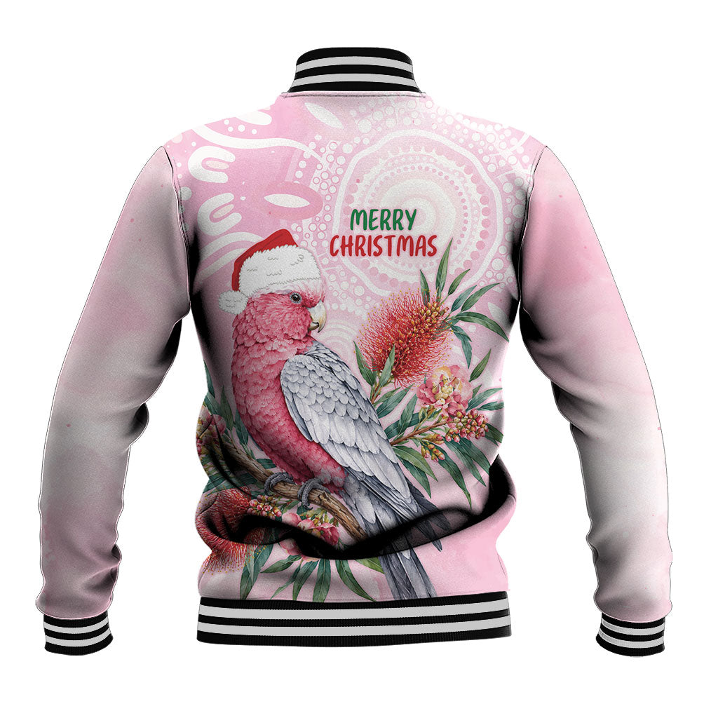 Pink Galah Christmas Australia Baseball Jacket Watercolor Painting Aboriginal Art