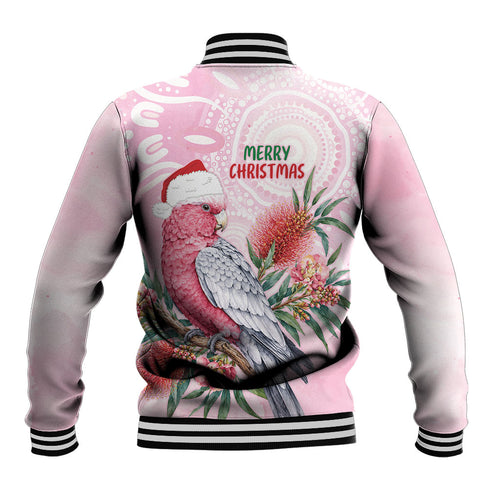 Pink Galah Christmas Australia Baseball Jacket Watercolor Painting Aboriginal Art
