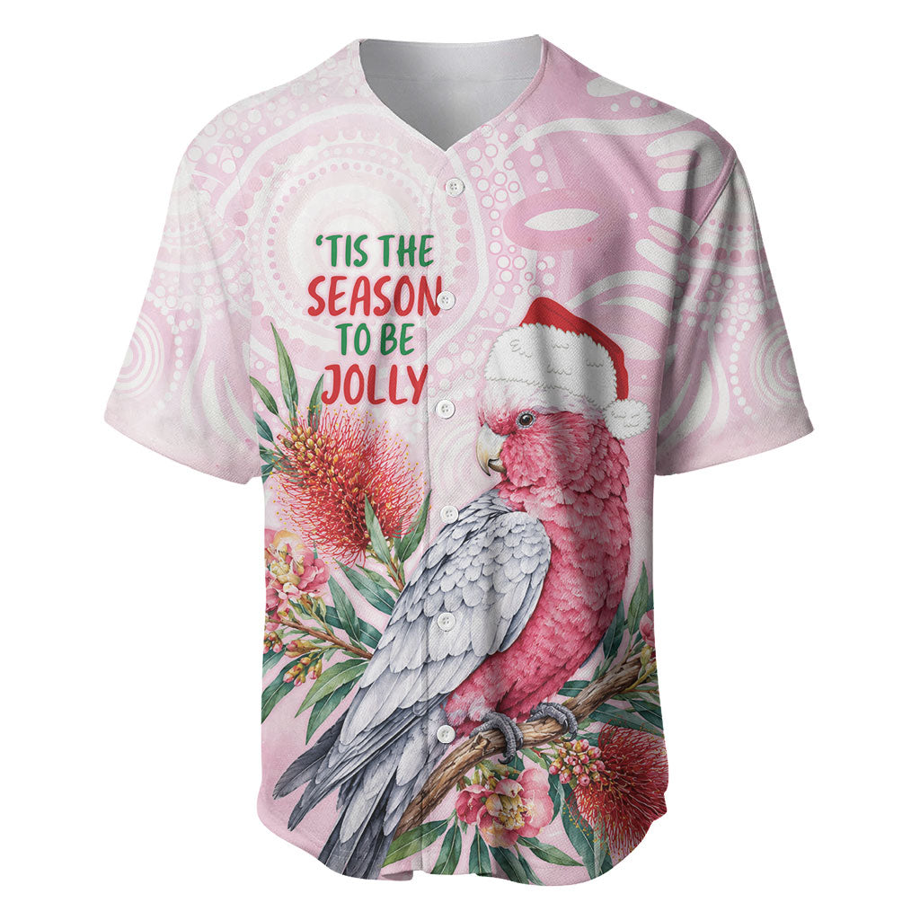Pink Galah Christmas Australia Baseball Jersey Watercolor Painting Aboriginal Art